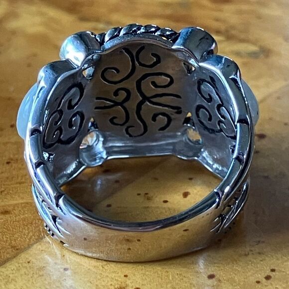 Natural Rainbow Moonstone Sterling Silver Cocktail Ring Size 6 - Picture 5 of 9